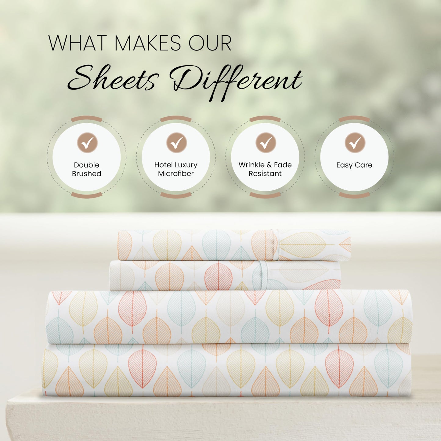 Linen Market Patterned Microfiber Queen Sheet Set 4 Piece – Oeko-TEX Certified Ultra Soft & Wrinkle-Free - 16" Deep Pocket Sheets - Easy Care Queen Size - Fall Foliage Yellow