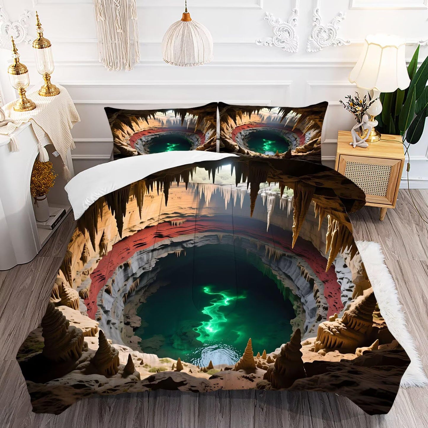 DJNEAR 3D Optical Illusion Comforter Set Full Size Vortex Bottomless Hole Bedding Sets for Kids Boys Girls Adults Bedroom Landscape Nature Cave Quilt 1 Comforter 2 Pillowcases