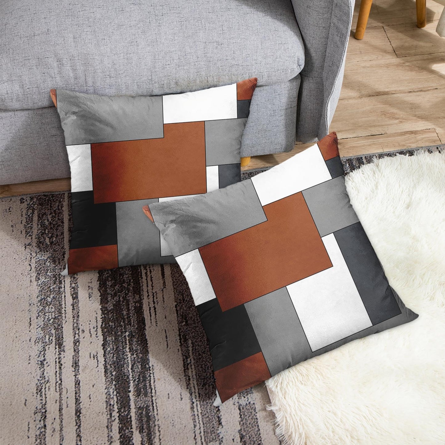 Emvency Set of 2 Dark Rust Geometric Throw Pillow Cover Black Grey White Painting Abstract Checkered Design Decorative Pillow Case Modern Home Decor Standard Square 18x18 Inch Cushion Pillowcase