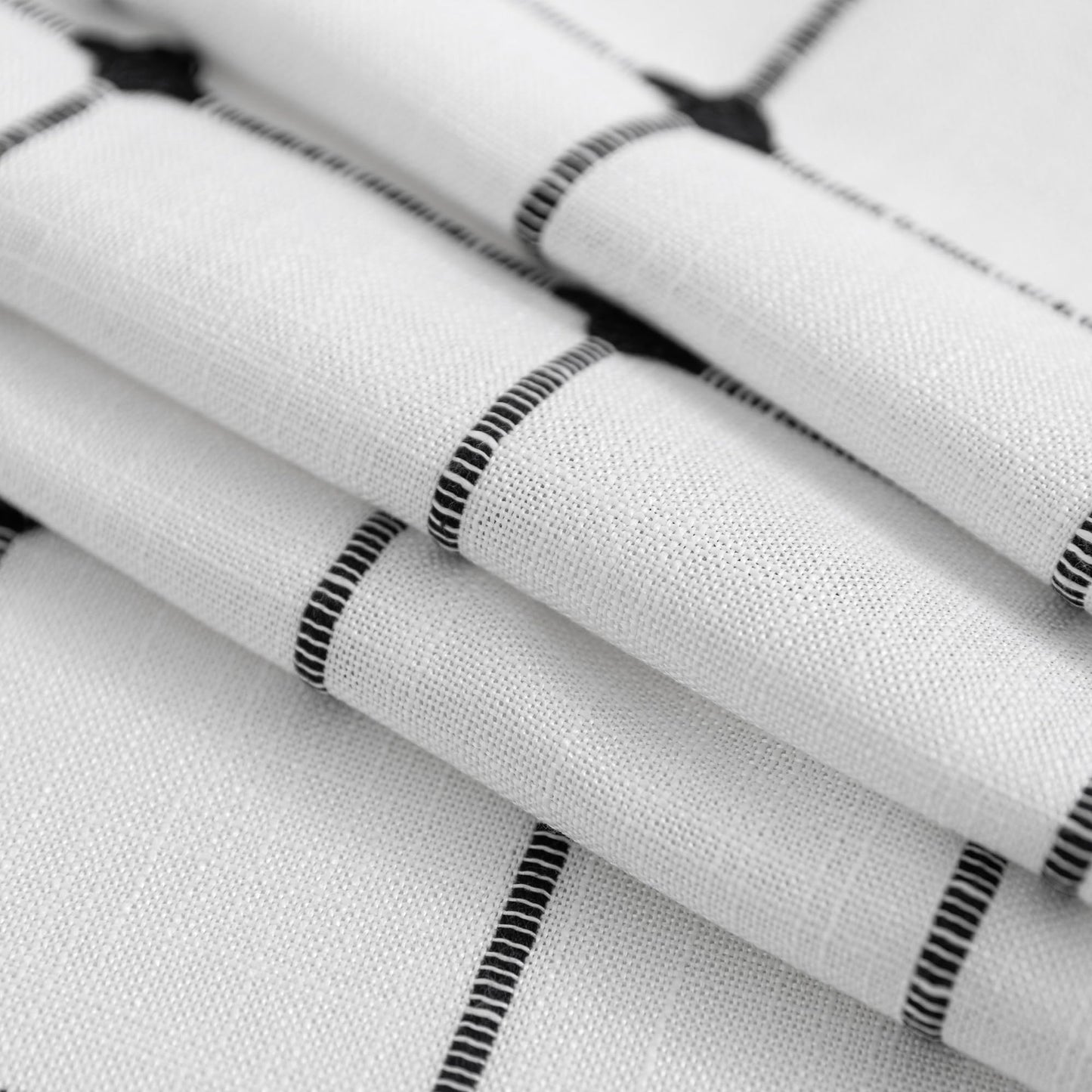 ROSERY No Hook Shower Curtain with Snap in Fabric Liner Set, Boho Farmhouse Black and White Woven Jacquard Grid Shower Curtain for Bathroom with Tassel, Checkered Pattern, 71" W x 74" L