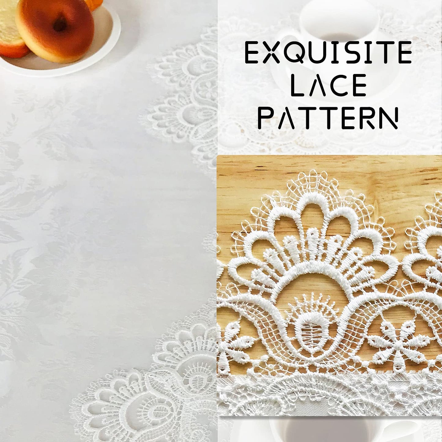 BrekSdat Lace Tablecloth Fabric Washable Off White 60x120inch