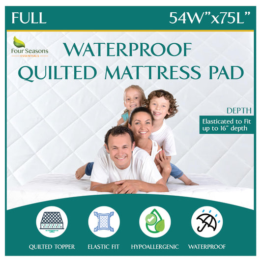 Full Size Quilted Mattress Pad - Fitted Waterproof Mattress Protector, Pillow Top Mattress Topper, Premium Quality Hypoallergenic Mattress Cover