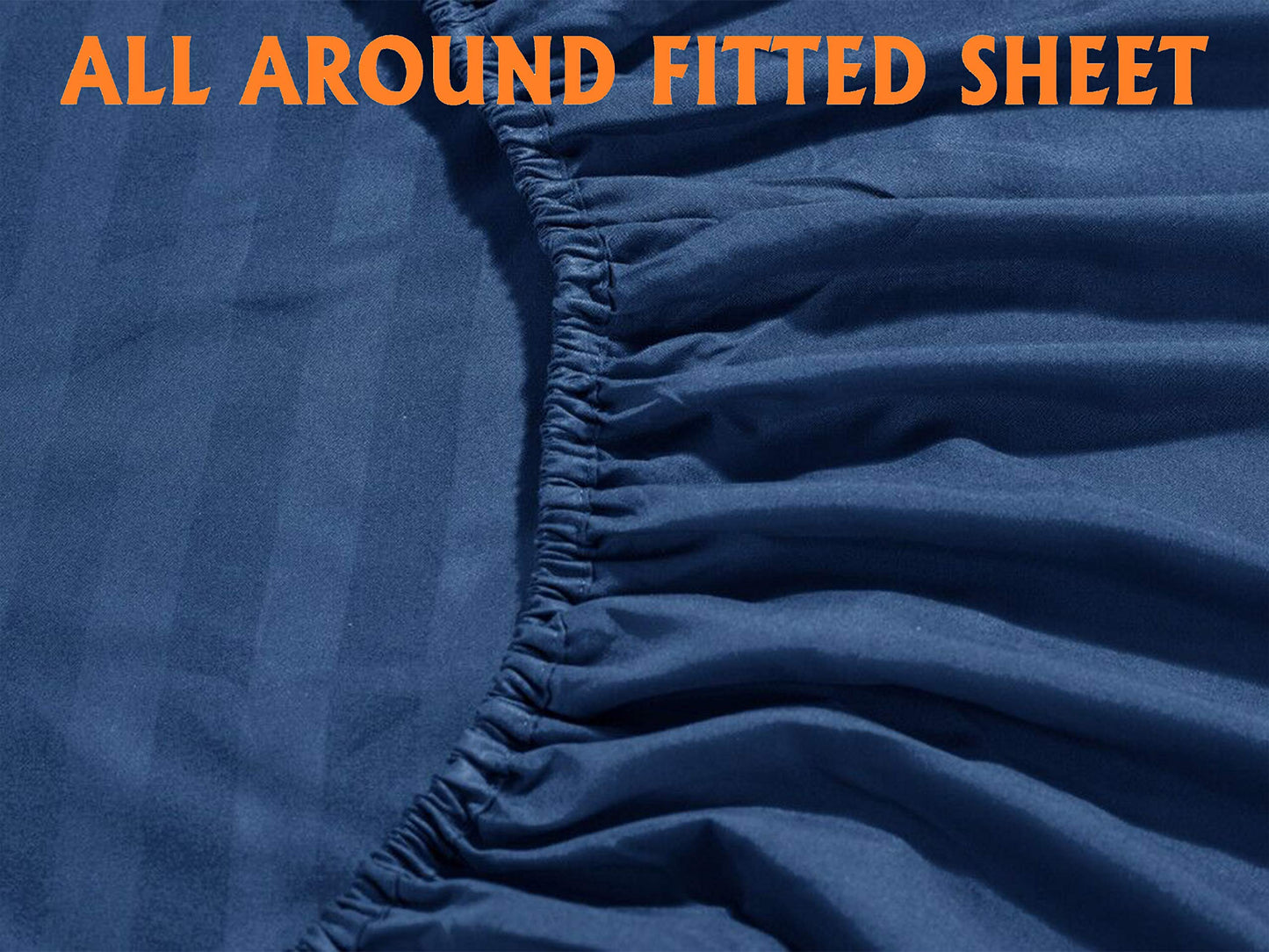 Mocassi Queen Stripe Sheet Set - Luxury Hotel 1800 Premier Bedding Sheets & Pillowcases - Ultra Soft Breathable & Cooling Bed Sheets - Wrinkle Resistant - 6 Piece Set - Queen, Navy Blue