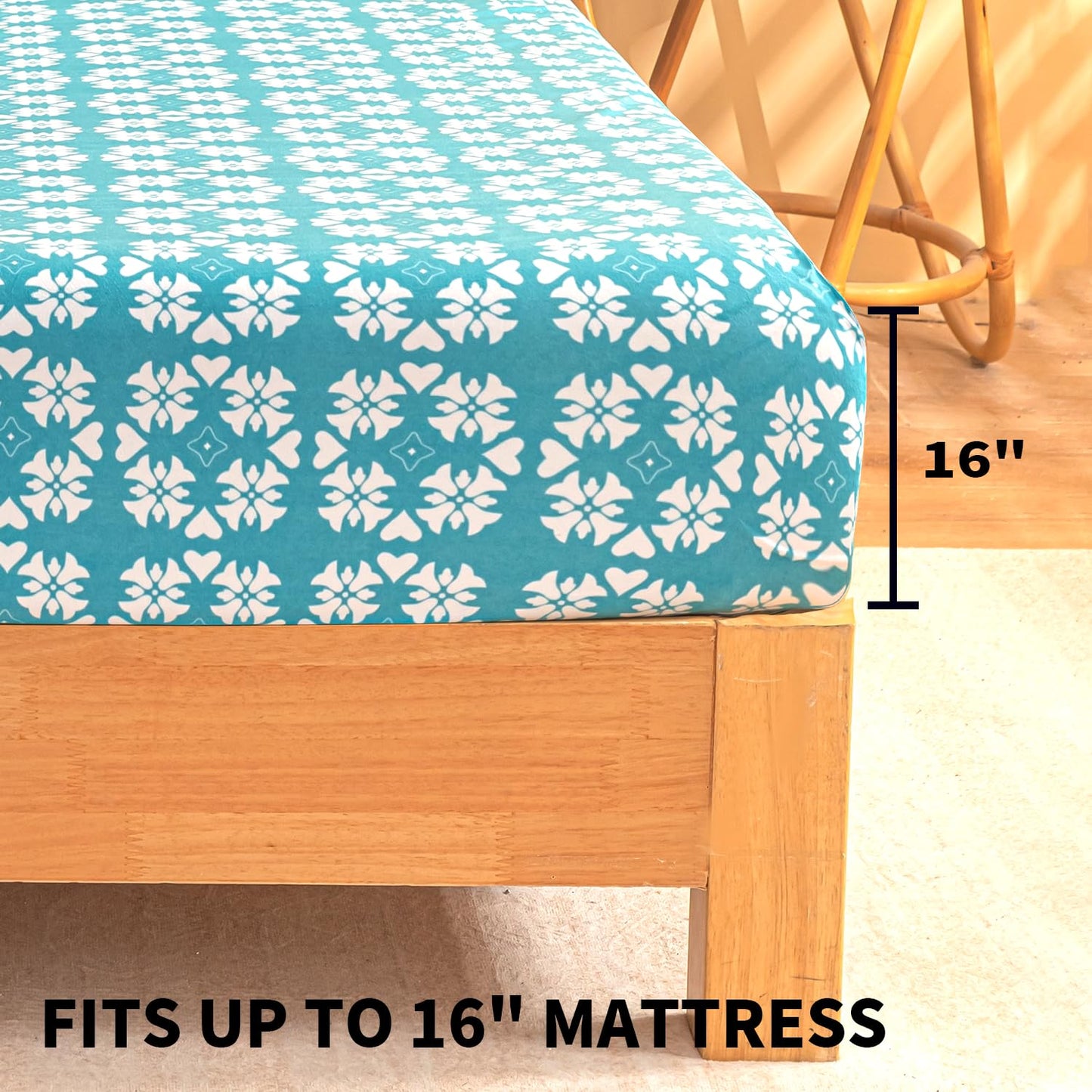 Marquess Microfiber Flannel Sheet Set - Ultra Soft Printed Bedding Collection, 16 Inches Deep Pocket, Flannel Bed Set Includes 1 Flat Sheet, 1 Fitted Sheet & 2 Pillowcases (Azure Blue Flower, Queen)