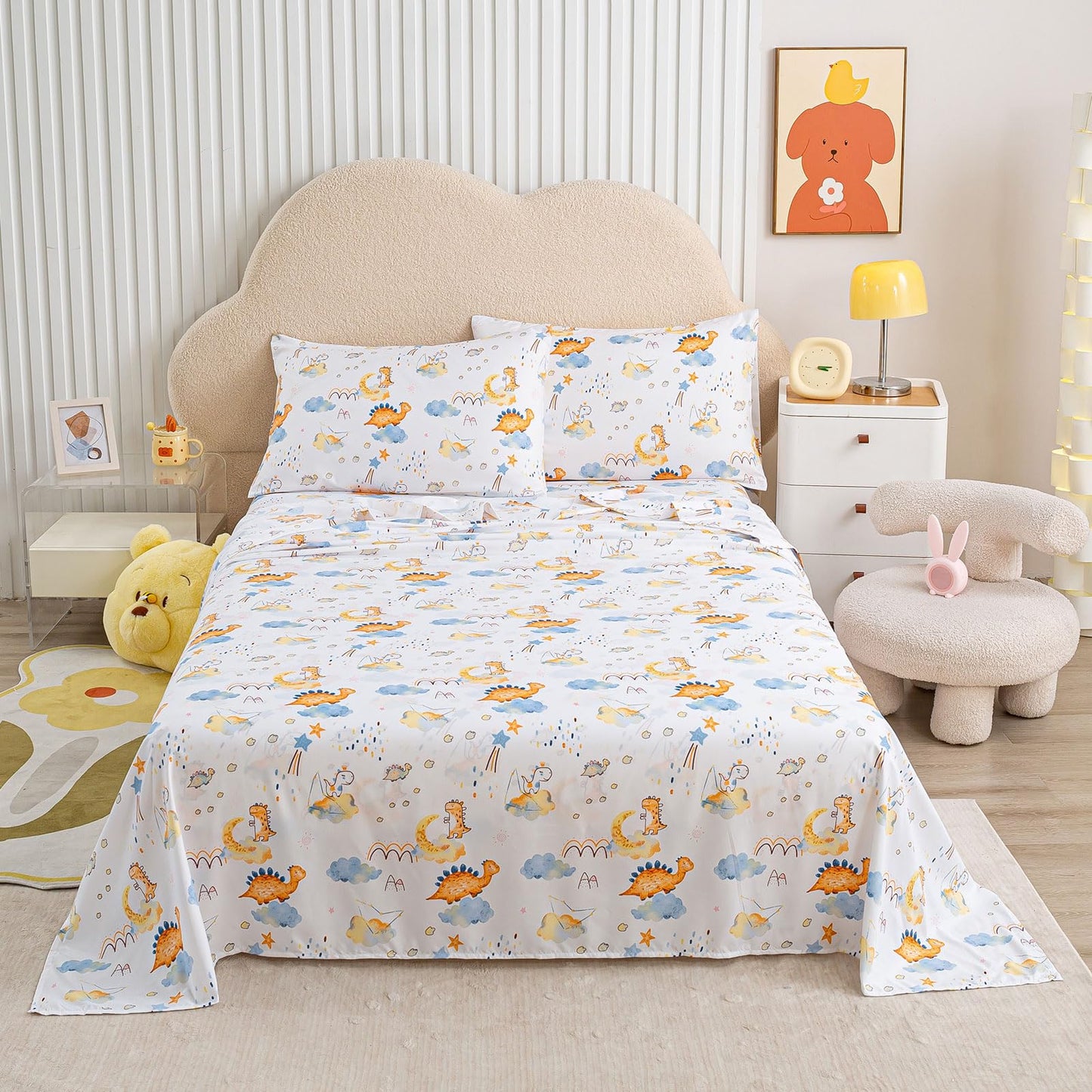 LONAVA Twin Sheet Set Kids - Dino Adventure 3 Pieces Soft Cute Microfiber Bed Sheet for Boy Girls Teens, Oeko Texted Breathable Cooling Fabric & Deep Pocket Full Elastic Sheets
