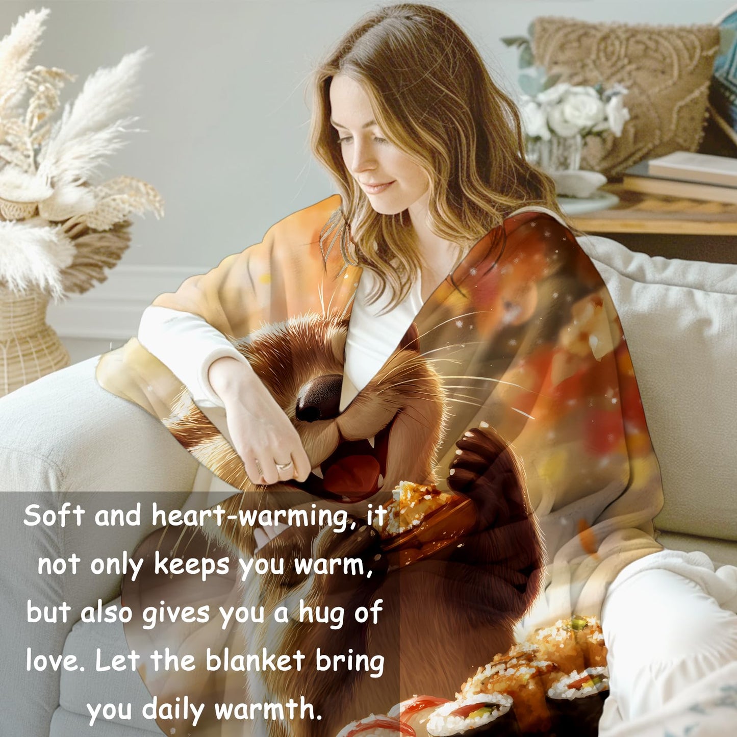 VANZEV Sushi Otter Blanket, Soft Warm Lightweight Throw Blankets for Bed, Couch, Home, Travel - Otter Decor 50" x 60"