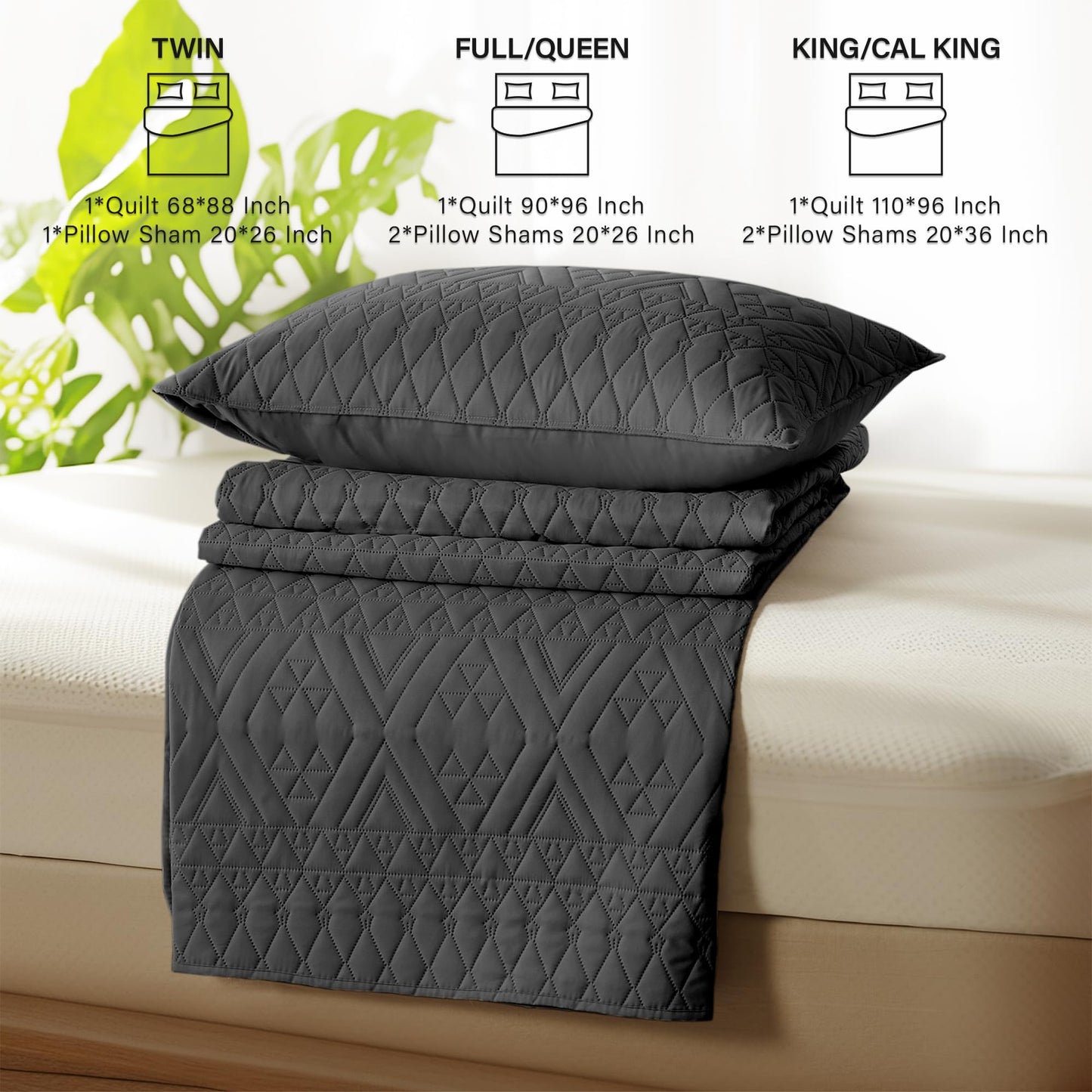 akkialla King/Cal King Size Quilt Bedding Set,Black Lightweight Microfiber Soft Bedspread,Modern Style Geometric Pattern Coverlet Set for All Seasons,3 Piece(1 Quilt,2 Pillow Shams)