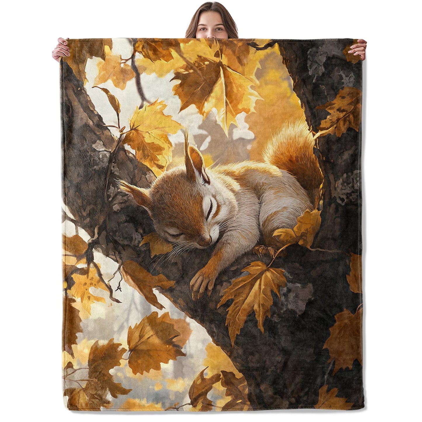 Lugiu Cute Squirrel Blanket, Lightweight Comfy Sleeping Squirrel Nestled in Tree Blankets for Couch Sofa Bedroom, Soft Plush Travel Flannel Throw Blanket Gifts for Women Boys Girls, Home Decor 60×50in