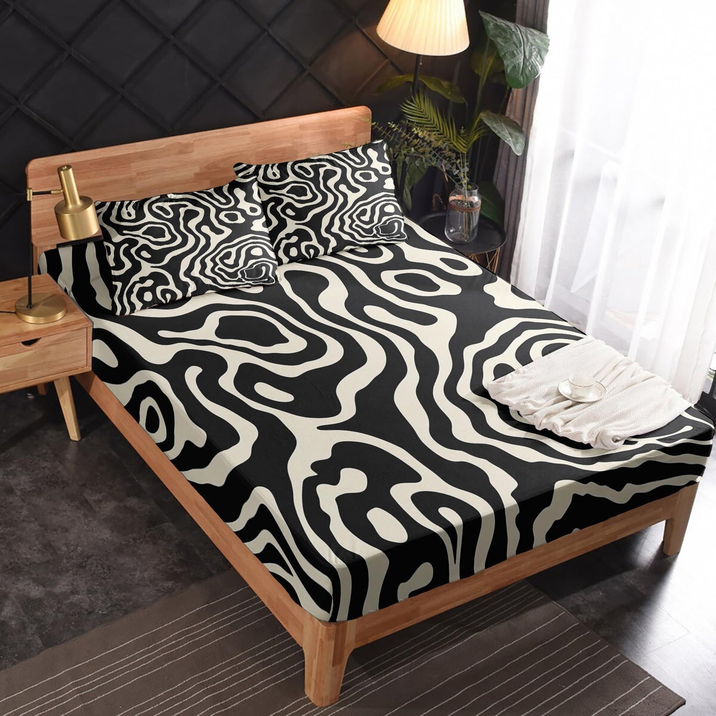 zcsm Optical Illusion Sheets Queen Sheet Set - Black and White Bed Sheets, Soft Microfiber & Deep Pocket & Wrinkle Free Bedding Sheets & Pillowcases, 1 Fitted Sheet, 1 Flat Sheet, 2 Pillow Cases