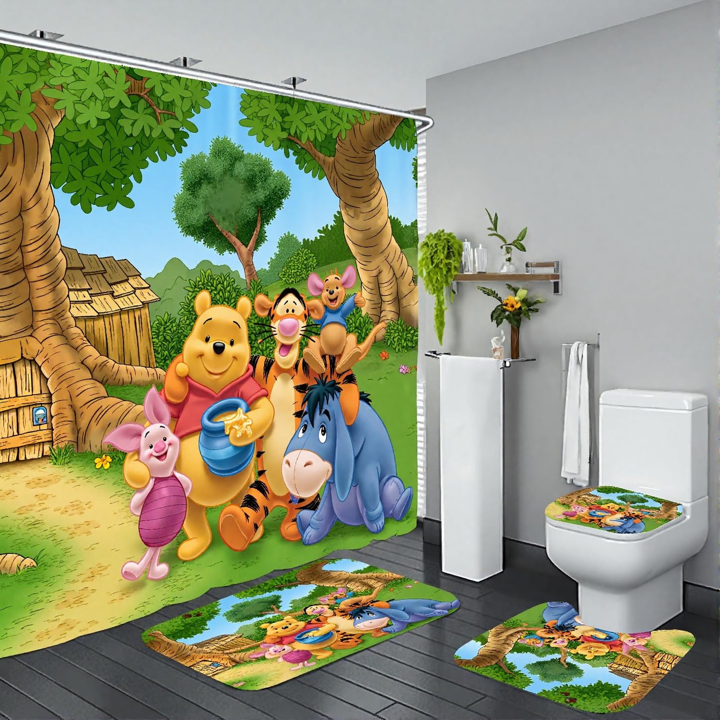Bathroom 4 Pieces Shower Curtain Set Nice Winnie Bathroom Decoration