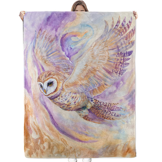Bidesk Watercolor Owl Blanket Soft Cozy Flannel Throw Blanket, Warm Yet Lightweight Elegant Owls in Flight Blankets for Travel, Couch, Bed, for Women Girls Adults, Fuzzy Outdoor Comfort Wrap 60"×50"