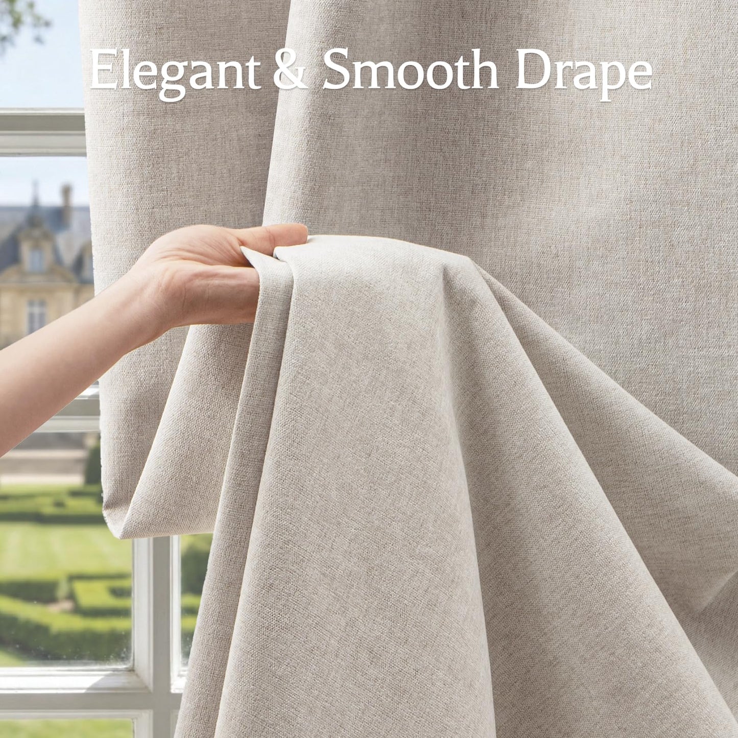 HushLoom 100% Blackout Curtains for Bedroom, Luxury Chenille Thermal Insulated Drapes for Living Room, Energy Saving Room Darkening 84 Inch Long Curtains, Grommet Top, 2 Panels, 52" W x 84" L, Beige