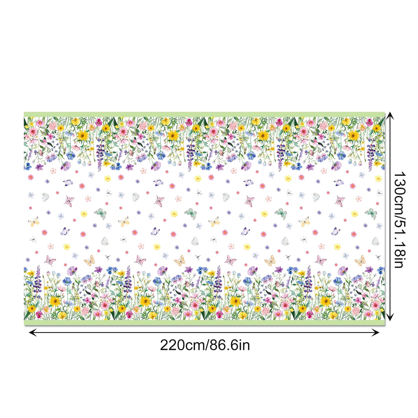 CC HOME 1Pc Blooming Wildflower Party Plastic Tablecloth 54 x 87 Inch Long Table Cover, Spring Butterfly Party Tablecover for Floral Theme Kids Baby Shower Birthday Dinner Picnic Kitchen Event