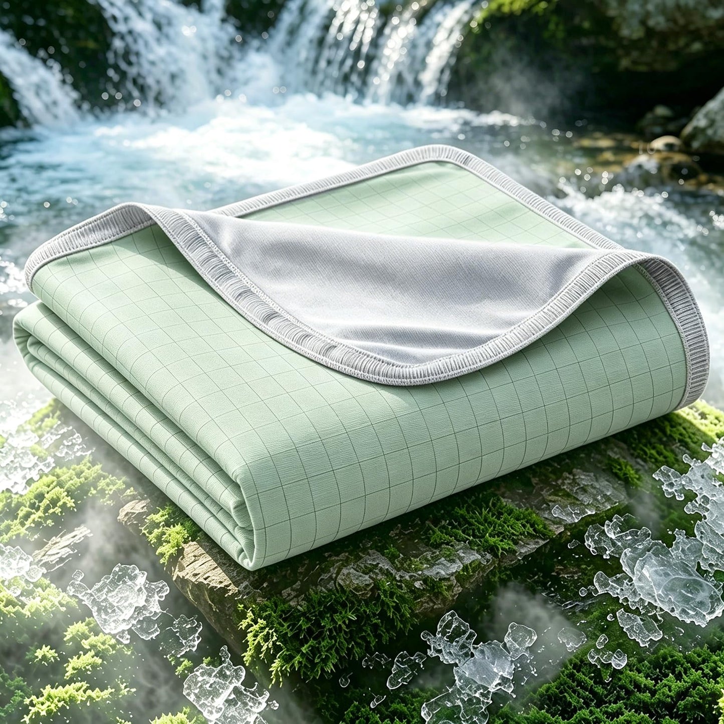 EMME Breathable Cooling Blankets Queen Size (90"x 90") for Hot Sleepers, Summer Bed Blanket, Thin Light Bedspread Coverlet for Night Sweats, Green Cold Blankets for Sleeping