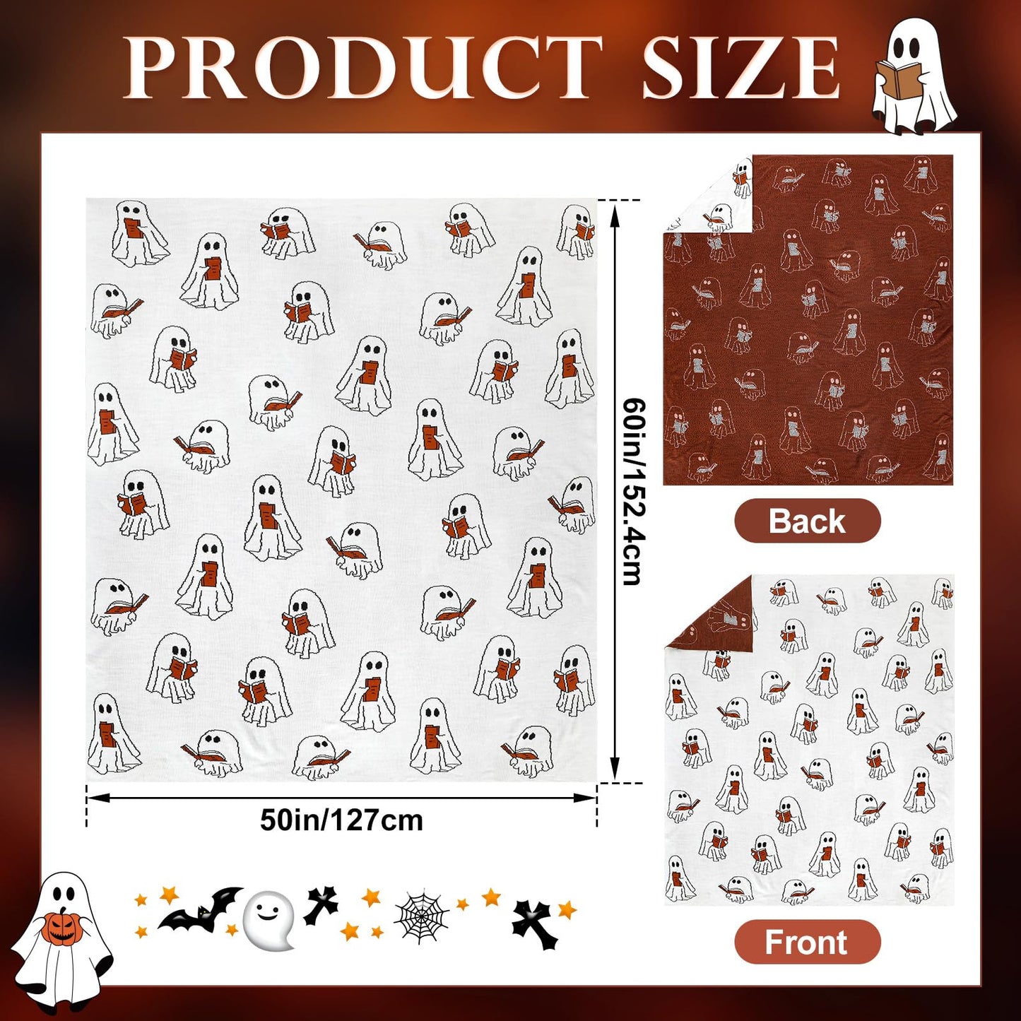 SmoothNovelty Easter Day Halloween Ghost Reading Book Blanket 50 x 60 Inches Soft Knit Throw with Ghosts Reading Book Pattern Halloween Easter Decoration Gift for Living Room Couch Sofa Bed