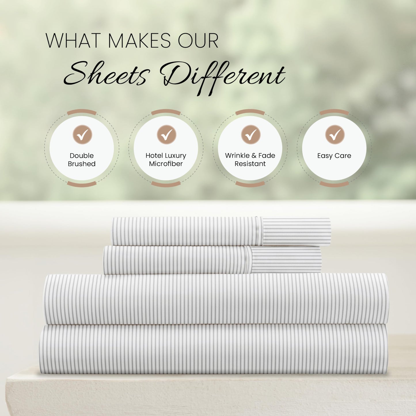 Linen Market 4 Piece Full Bedding Sheet Set (Light Gray Pinstriped) - Sleep Better Than Ever with These Ultra-Soft & Cooling Bed Sheets for Your Full Size Bed - Deep Pocket Fits 16" Mattress