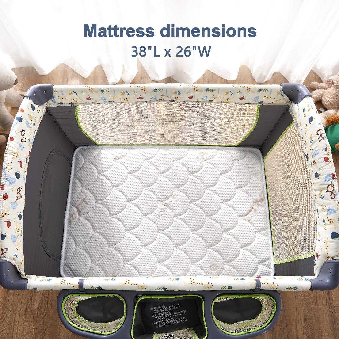 Pack and Play Mattress Topper - 38" x 26" x 1.5", Soft & Firm Premium Foam Pack N Play Mattresses Pad, Odorless Baby Foam Playpen Mattresses,Portable Playard Mattress Topper- Breathable & Comfort