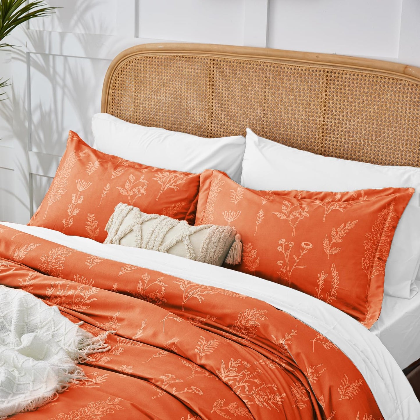 Kozyhvn Twin XL Comforter Set Burnt Orange, Cute Floral Bed in a Bag Twin XL Boho 5 Pieces, Soft Fluffy Bedding Sets with Comforter, Sheets, Pillowcase & Sham, All Season
