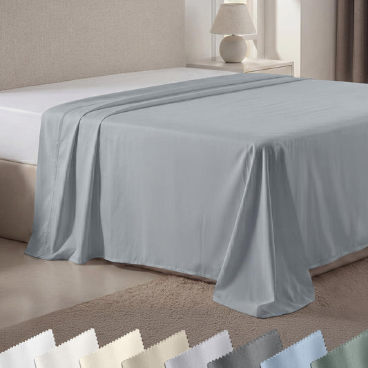 California Design Den King Size Flat Sheet Only - 100% Cotton, 600 Thread Count, Soft and Breathable Top Sheet, Sateen Weave, Premium-Feel Bedding, Featuring Foot Side Indicator - Light Grey