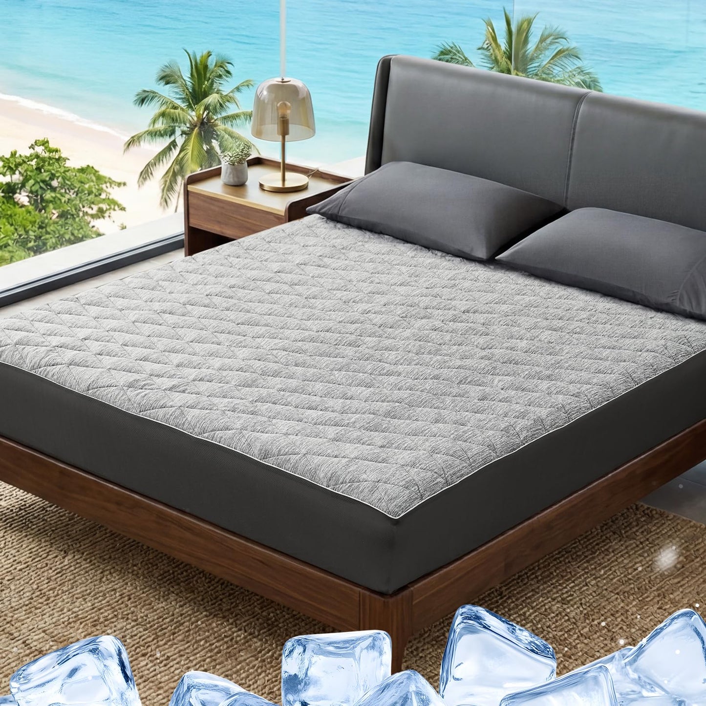 Cozy Bliss Leakproof Cooling Mattress Protector Queen, Q-Max 0.45 Soft Noiseless Breathable Mattress Topper Cover, with Deep Pocket Fits 8–18 Inches for Summer Bed Hot Sleepers, Grey