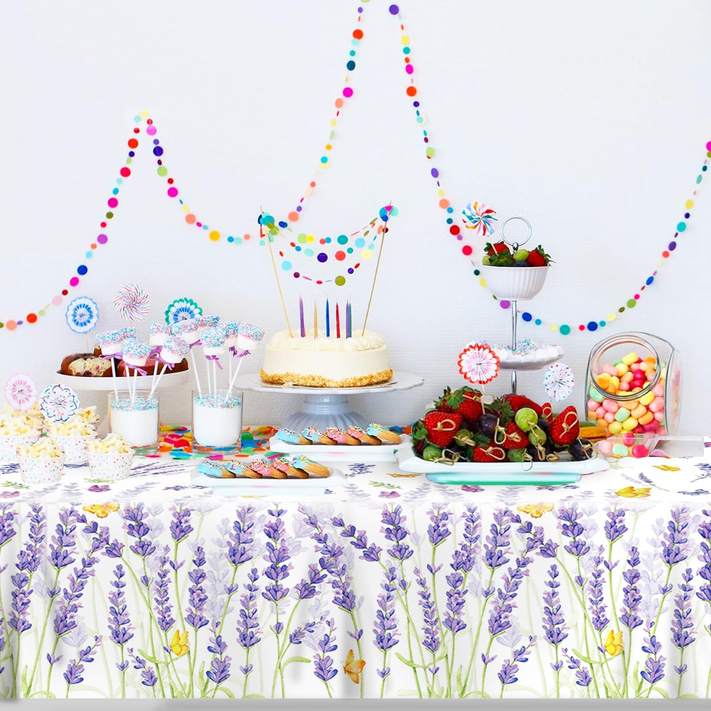 CC HOME 1Pc Purple Lavender Party Plastic Tablecloth 54 x 87 Inch Long Table Cover, Spring Butterfly Party Tablecover for Lavender Flower Kids Baby Shower Birthday Dinner Picnic Kitchen Event