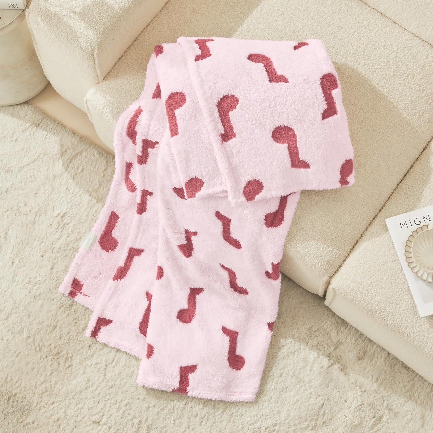 PLEVONITH Pink Throw Blankets for Bed - 3D Music Patterned Fall Blanket for Room Décor, Twin Size Blanket 60x80 Inches (300GSM)