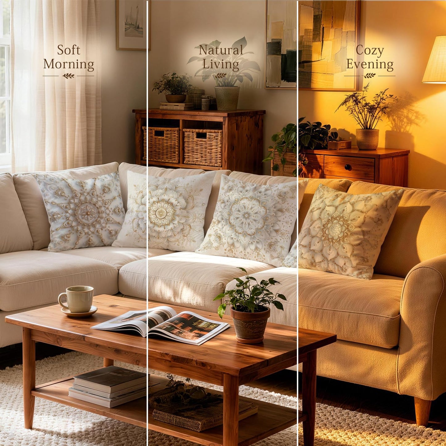 OBSEDE Golden Mandala Decorative Throw Pillow Covers 18x18 Inches Set of 4, Faux Linen Printed Cushion Covers for Couch Sofa Living Room Bedroom Home Decor
