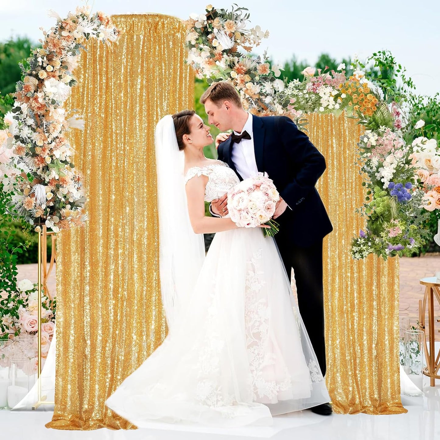 Fyledaee Gold Sequin Backdrop Curtains 2Panels 2x8ft for Party Photo Decor