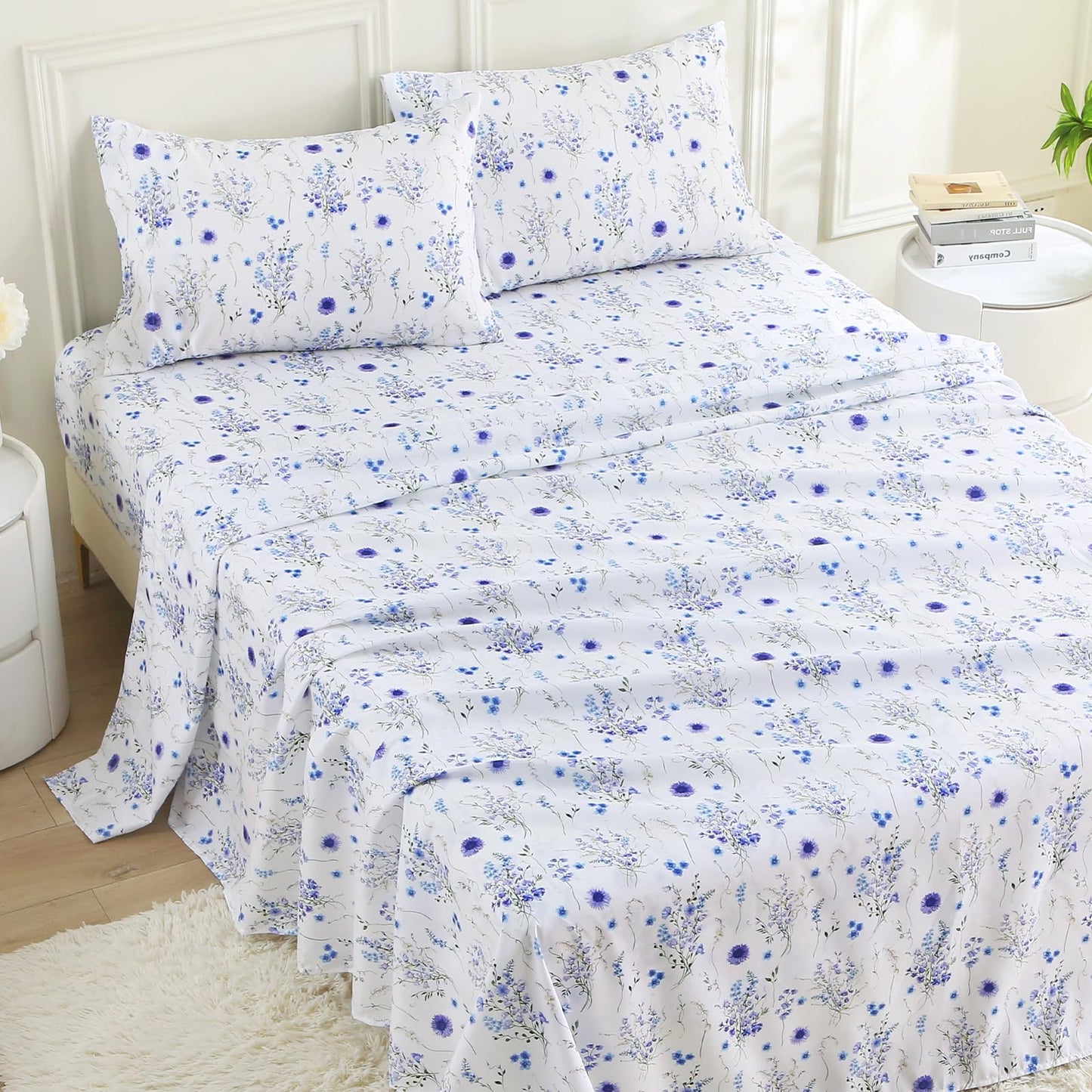 MUXHOMO Full Size 4 Piece Sheet Set, Soft & Breathable Sheet Set for Bedroom with Deep Pocket Up to 16", Wrinkle-Free & Cooling Bed Sheet with Flat Sheet, Fitted Sheet & Pillowcases - Indigo Mystical