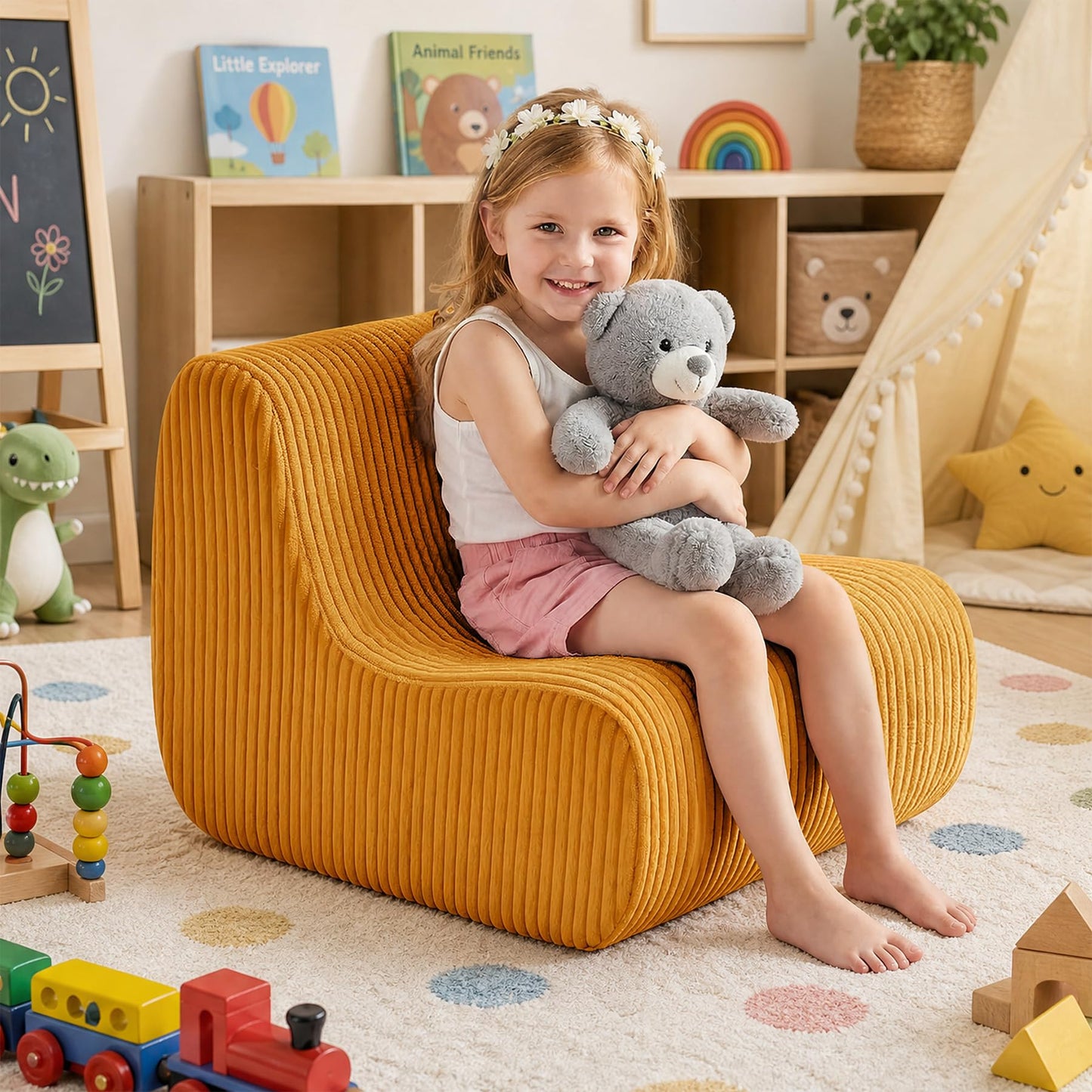 DAICO Kids Bean Bag Chair Ultra-Soft Toddler Bean Bag Sofa with Handle, Small Toddler Comfy Lazy Lounger Reading Foam Chairs for Playroom or Bedroom - Birthday Gift for Boys and Girls