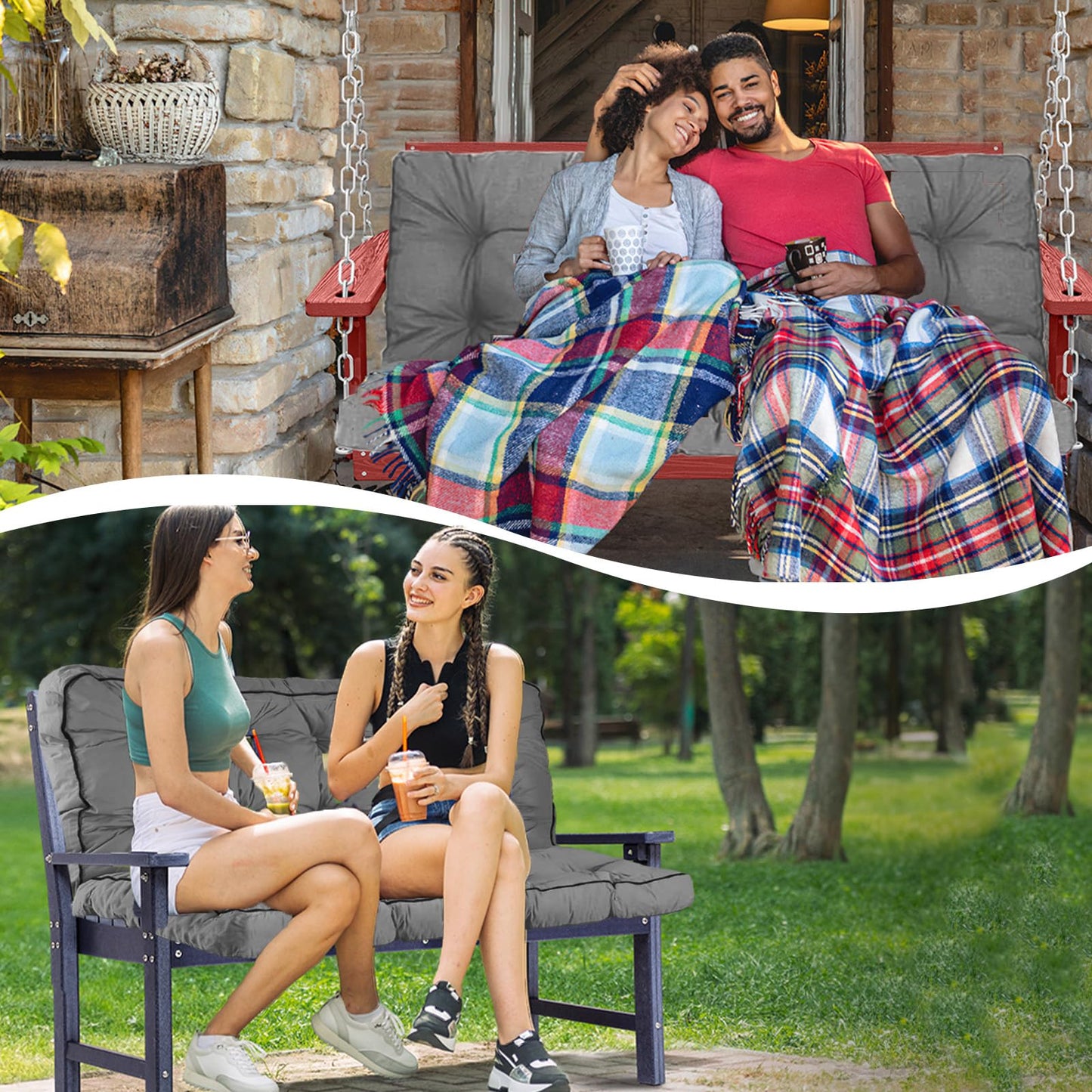 Yehotty Outdoor Swing Cushions Waterproof, Thicken Porch Swing Cushion Replacement, 55 Inch Bench Seat Cushions for Garden Furniture Pad (Gray, 40X55 inch)