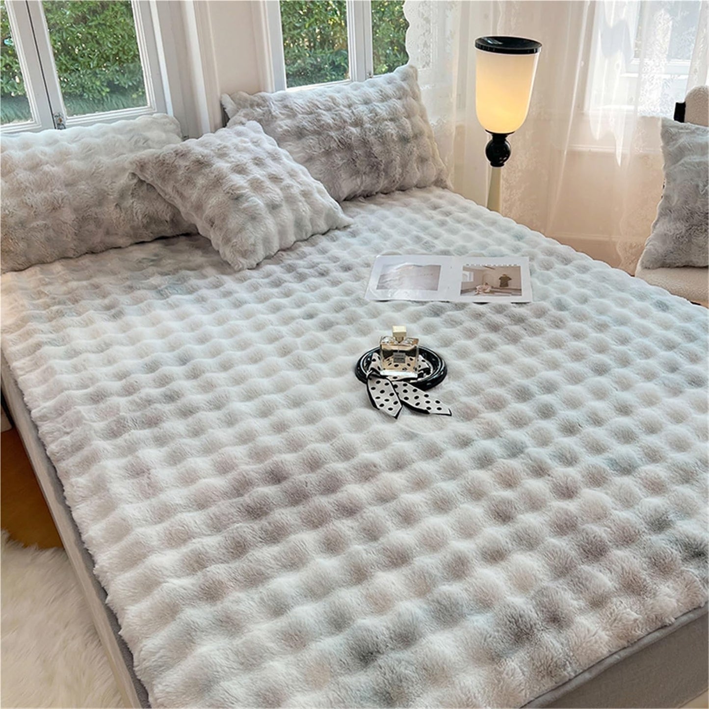 Elastic Bed Sheets, Plush Velvet Fitted Sheet, Winter Warm Thickened Fitted Sheet Bedspread, Soft Bedcover Mattress Cover with Elastic, Various Sizes(A,2*Pillow Cover)