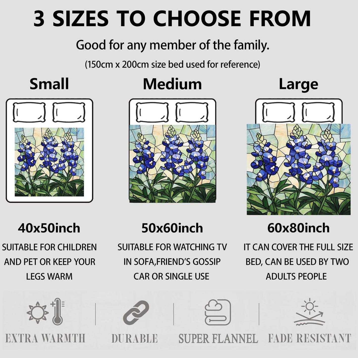 Aonimonis Bluebonnet Floral Throw Blanket Gifts for Women Adults Girls, Soft Fuzzy Warm Cozy Flannel Blankets for Bedroom, Travel, Couch, Home Decor 50x60 in
