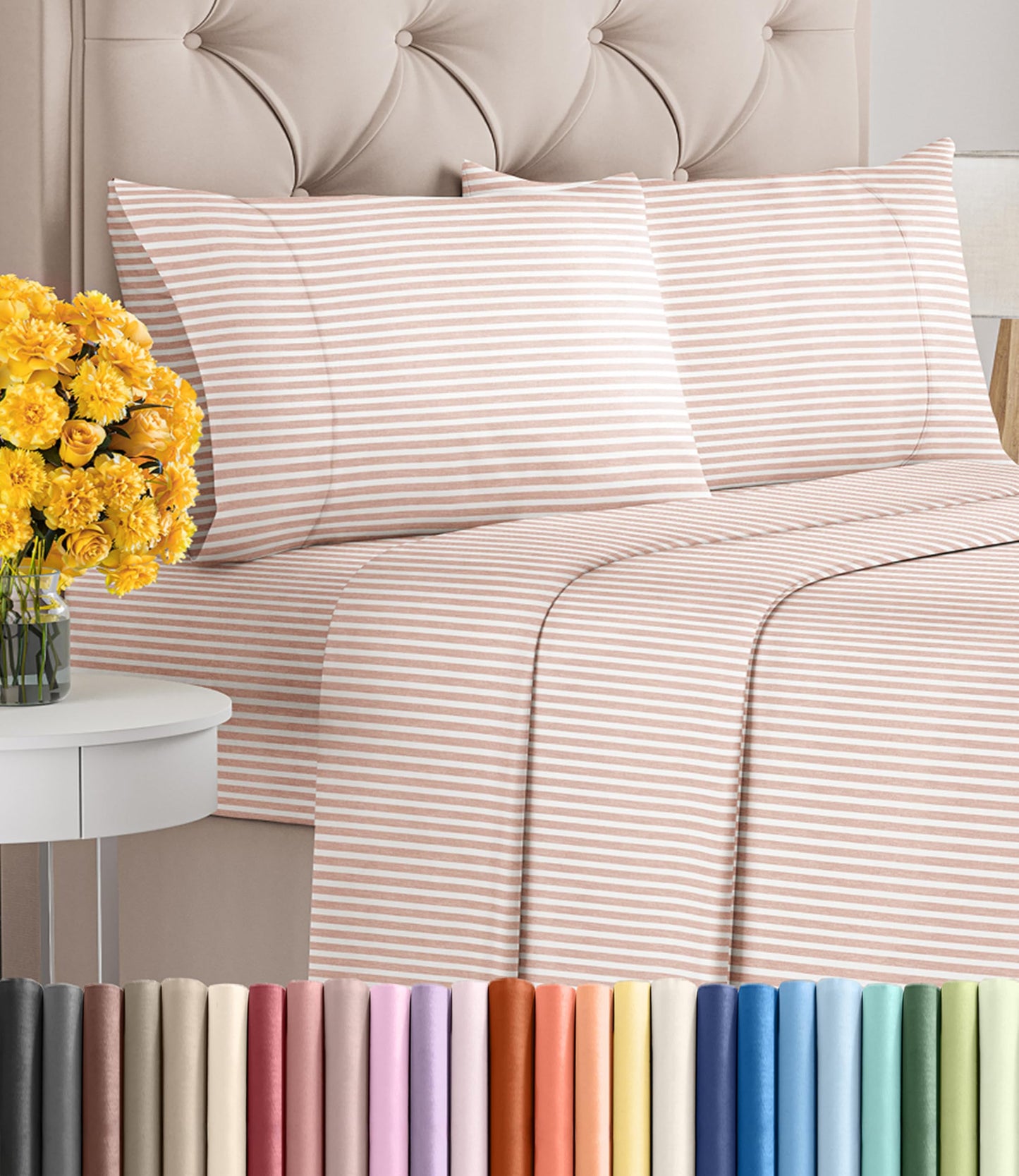 Queen Size 4 Piece Sheet Set - Ultra Soft & Cooling Bed Sheets - Fits 8 Inch to 16 inch Mattress - Wrinkle & Fade Resistant with Deep Pockets - Breathable, Comfy Hotel Luxury Bedding - Blush Stripes