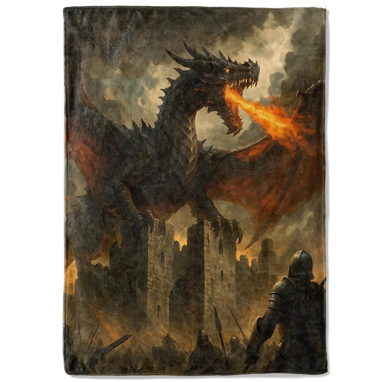 coedoaes Epic Fire Breathing Dragon Fleece Blanket,50x60in,Medieval Castle Battle Fantasy Art Throw Blankets,Soft Cozy Lightweight, Ideal for Bed Living Room Home Gothic Lovers Decor,Men Gifts