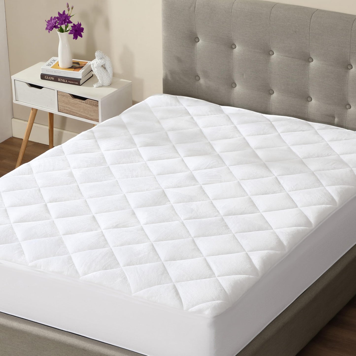 CirclesHome Cot Size Mattress Pad Pillow Top - Double Puff Fleece Top UltraPlush Down Alternative Mattress Protector -Soft, Comfortable, and Hypoallergenic - Stretches from 14-16 inches for Snug Fit