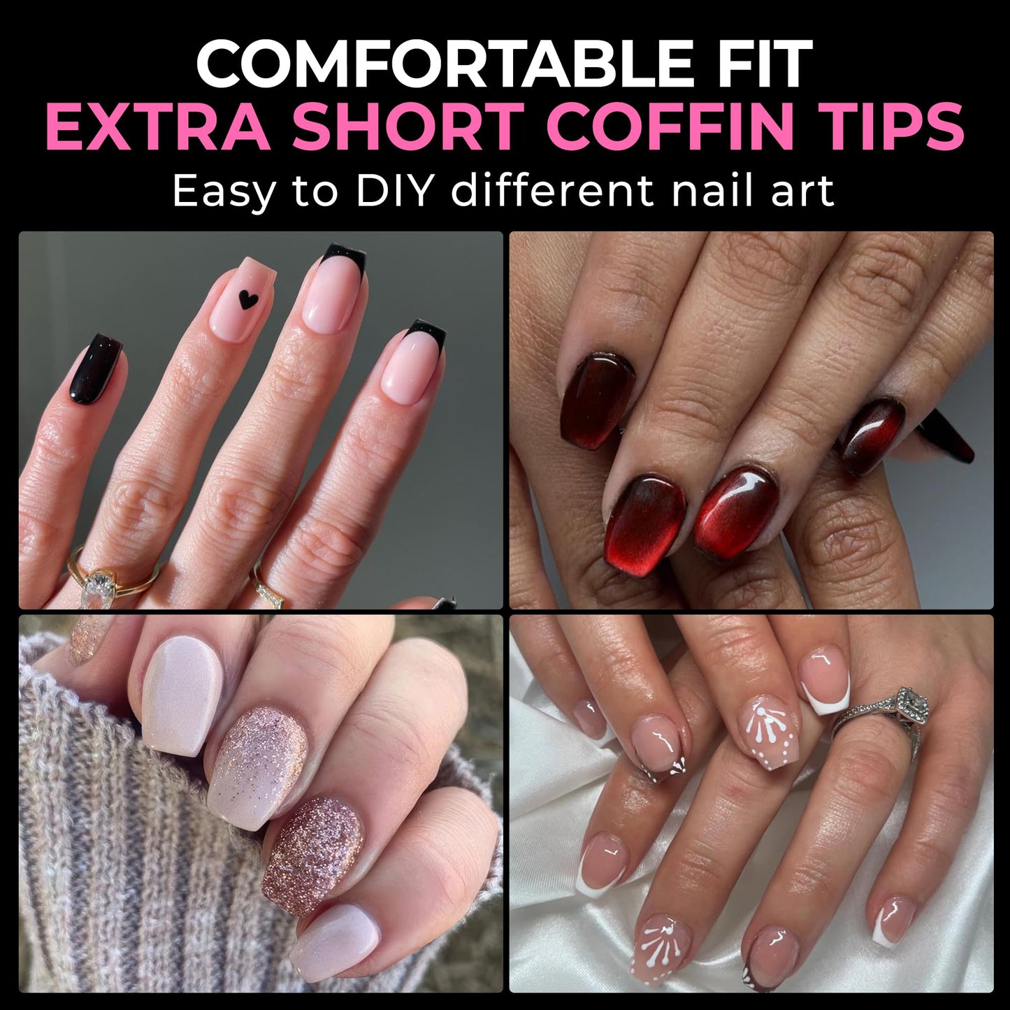 UNA GELLA Extra Short Coffin Nail Tips: XS 216pcs Pre-shape Press on Nails Extra Short Coffin Gel Tips Full Cover Acrylic Fake False Nails Extension 12 Sizes Gelly Tips