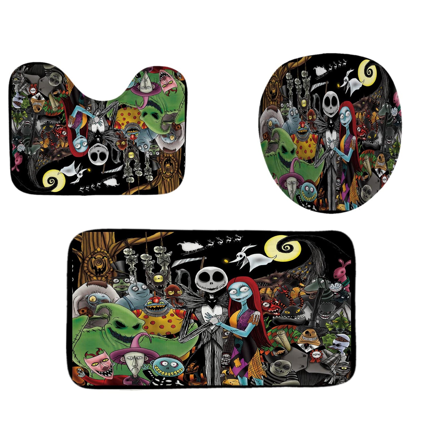 DDS-DUDES 4Pcs Christmas Shower Curtain Sets Kids Bathroom Halloween Decor with 12 Curtain Hooks for Bathroom, Waterproof 71 x 71 inch (D17)