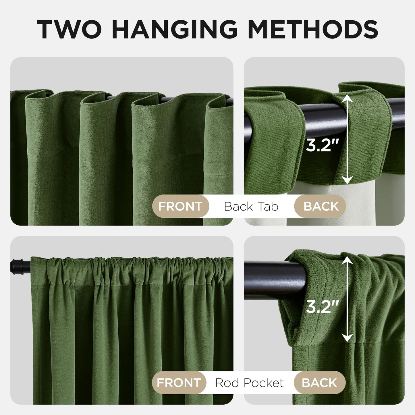 Joydeco Olive Green 100% Blackout Curtains 84 Inch 2 Panels, Luxury Thermal Green Velvet Curtains for Bedroom Living Room, Soundproof Blackout Window Drapes, Rod Pocket & Back Tab (52W x 84L)