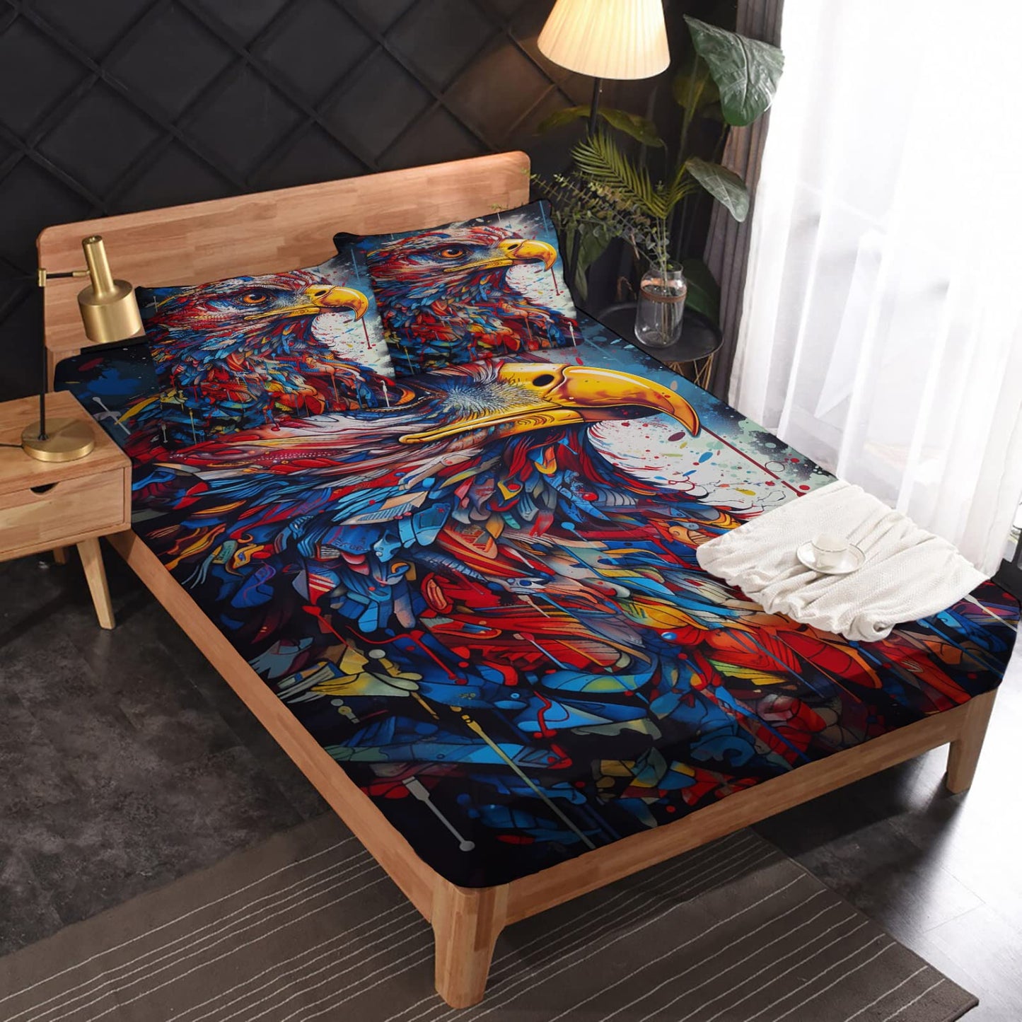 zcwl Queen Sheets Set, Eagle Bed Sheets - Microfiber Bedding Sheets & Pillowcases 4 Piece, Bird Colorful Patterned Sheet Set, 16 Inch Deep Pocket Fitted Sheet, Silky Soft Wrinkle Free