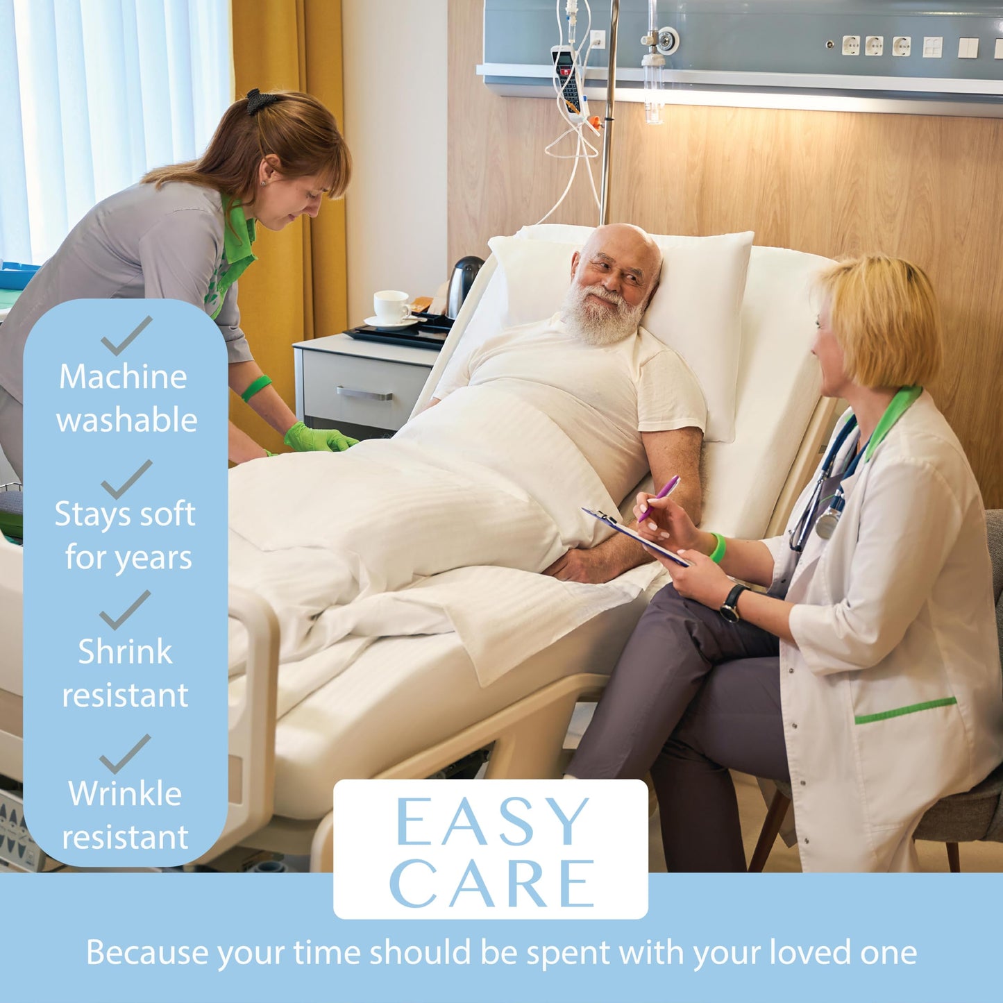 BLISSFORD - 2 Pack Fitted Hospital Bed Sheets with Elastic All Around for a Cotton Rich Soft Knitted Jersey Sheet, 36” x 84” x 12”