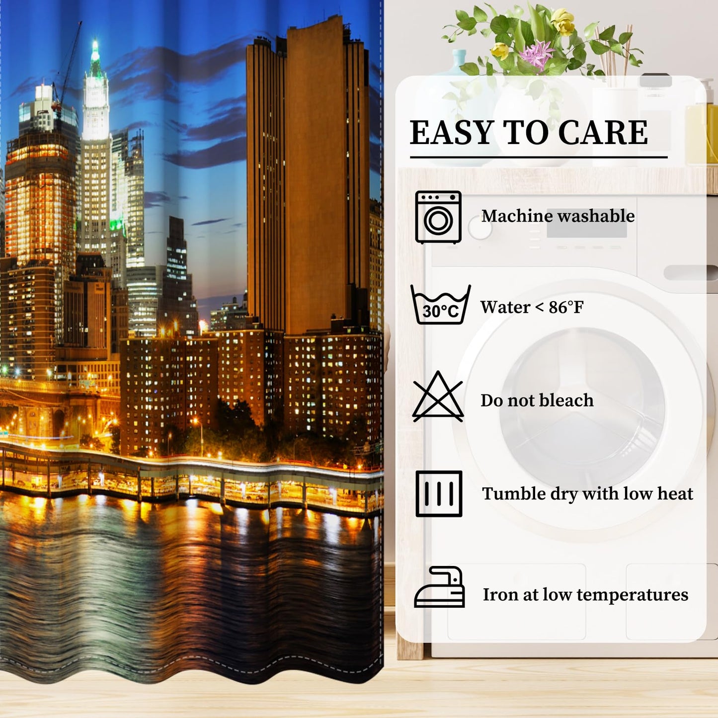 AOFOTO New York City Blackout Window Curtains, Brooklyn Bridge Night Scene Skyscraper Urban Light Long Bedroom Curtains Manhattan Skyline Decorative Grommet Top Window Panels 42x63 Inches, 2 Panels