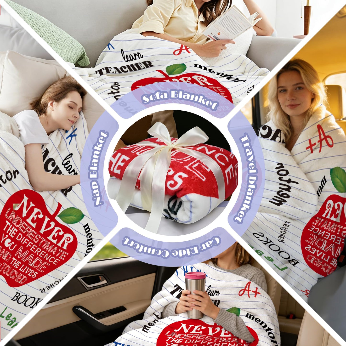 Teacher Appreciation Throw Blanket Thick 60''x50'' Extra Cozy Soft Heavyweight Fleece Couch Blanket Back to School Retirement Thank You Teacher Appreciation Gifts for Educators Tutors,1 Pack (Apple)