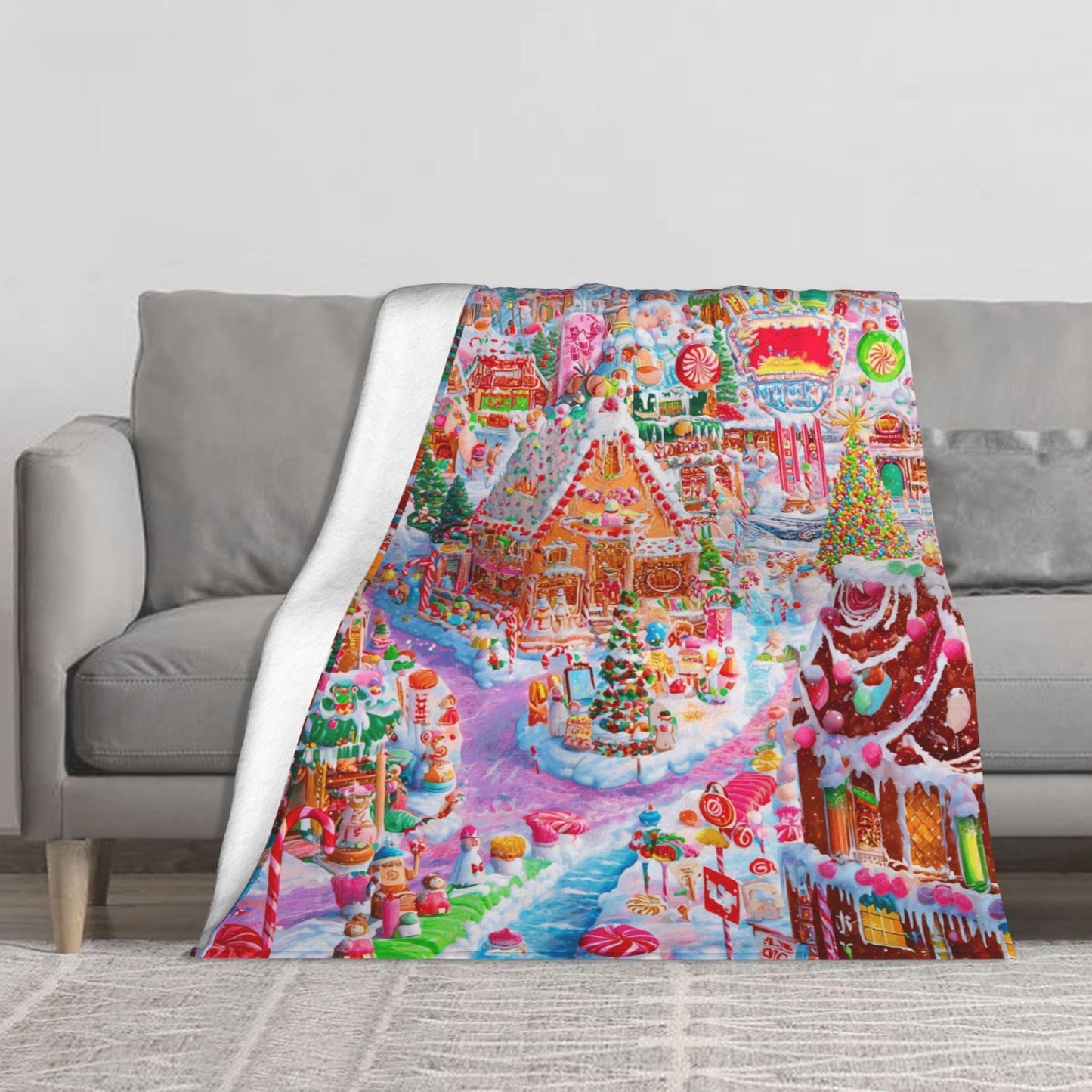 Colorful Candy House Flannel Throw Blanket Soft Cozy Blanket for Living Room Couch Sofa Bed 50 x 60 Inches