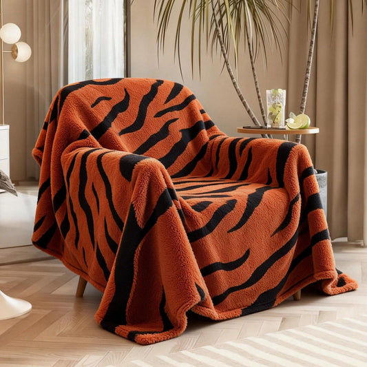 BYKOSY Zebra Printed Throw Blanket-Cozy Soft Lightweight Fuzzy Throw Blanket for Sofa, Couch, Bed & Chair,Rust Red and Black, 50" x 70"