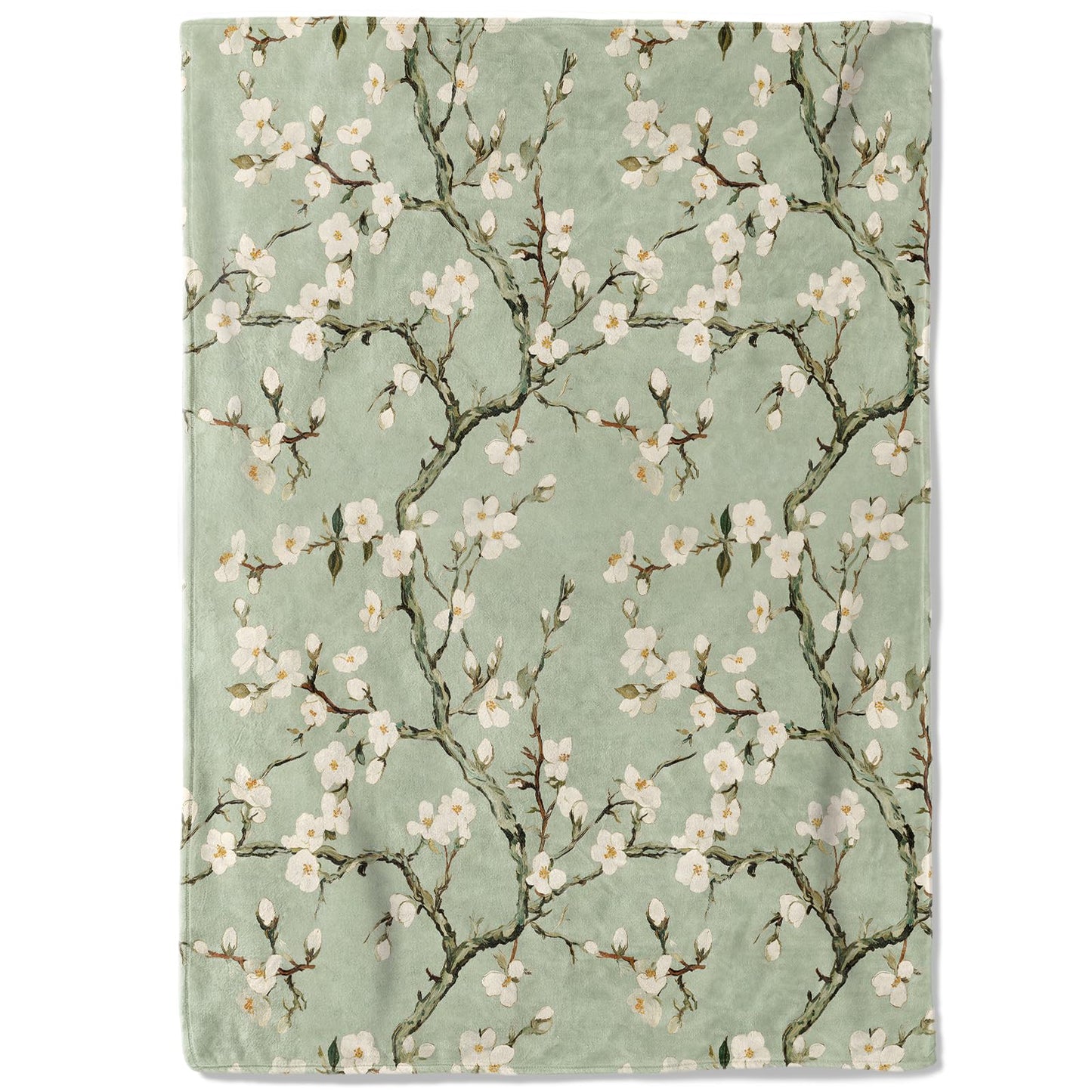 coedoaes Retro Apricot Blossom Fleece Blanket - 50x60in Elegant Flower Floral Branch Green Throw Blankets,Soft Cozy Lightweight, Ideal for Living Room Home Decor and Kids Women Girls Spring Gifts