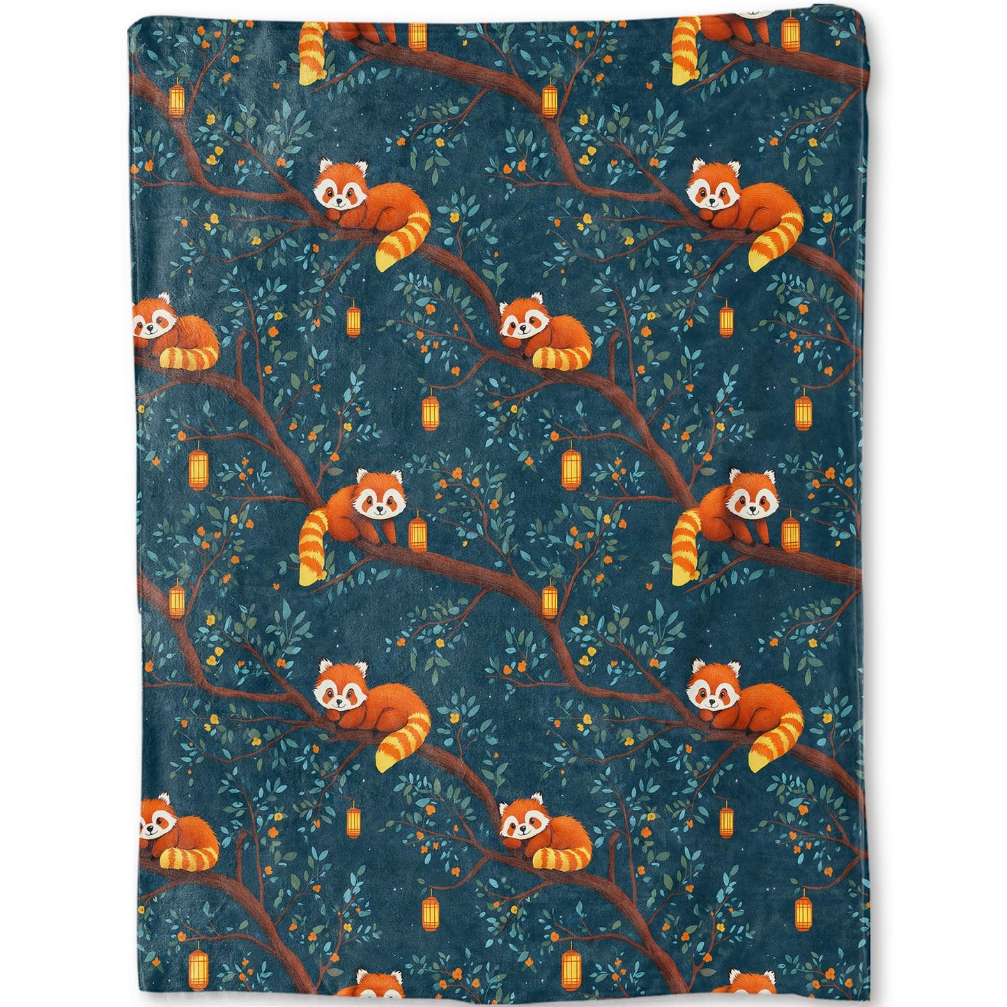 ainori Red Panda Blanket - Cute Nighttime Tree Scene Fleece Throw,Gifts for Kids Girls Boys, Soft & Warm,Lightweight, for Modern Rustic Whimsical Decor, Animal Lovers, and Room Home Accents 50x60in