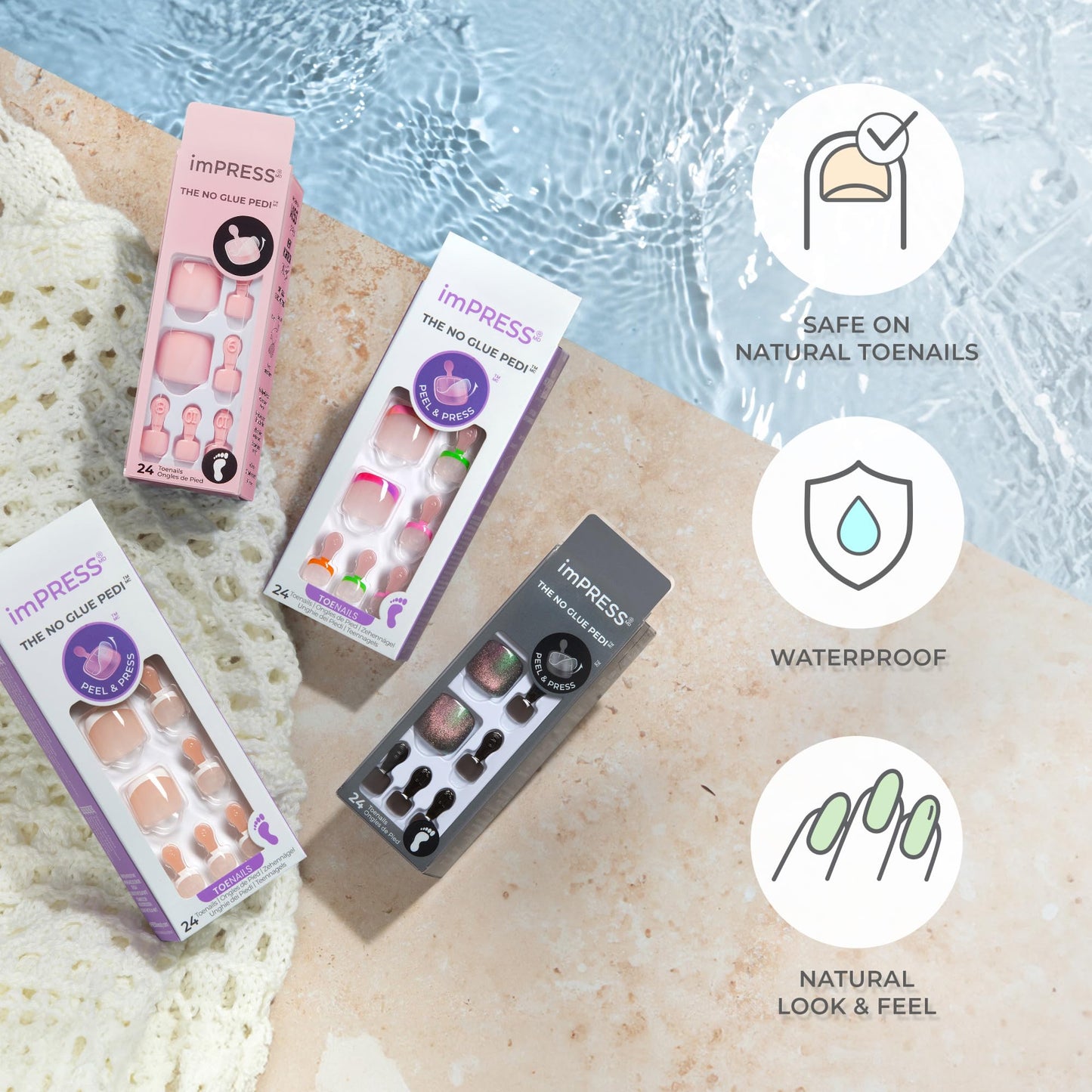 KISS imPRESS No Glue Mani Press On Nails, Design, 'Need a Vacation', Multicolor, Short Size, Squoval Shape, Includes 24 Nails, Prep Pad, Instructions Sheet, 1 Manicure Stick, 1 Mini File