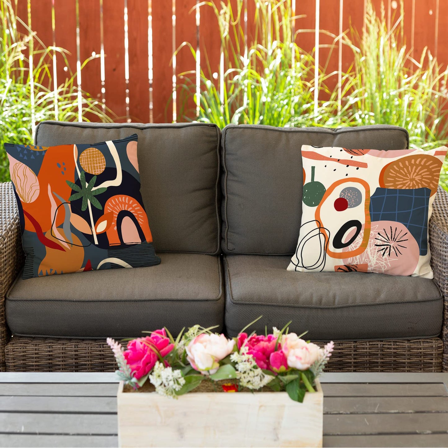 Jartinle Burnt Orange Abstract Throw Pillow Covers 18x18 Set of 4 Boho Geometric Pillow Covers Accent Minimalist for Couch Outdoor Decor