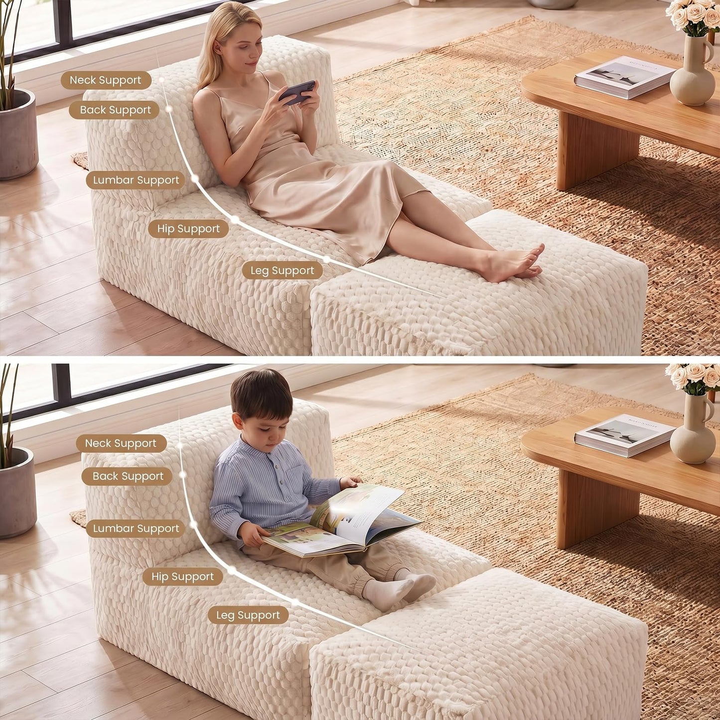 Gosopha Bean Bag Chair for Adults, Plush Beanbag Sofa Couch with Memory Foam Filler, Machine Washable Cover, Comfy Lounge Chair for Small Spaces, Reading, Gaming, Living Room & Bedroom Beige